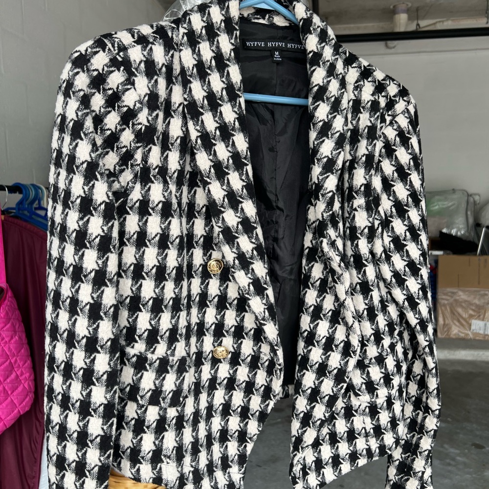 HYFVE Black and White Houndstooth Blazer